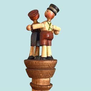 Anri Bottle Stopper Wine Cork Hand Carved Hand Painted Dancing Couple Italy